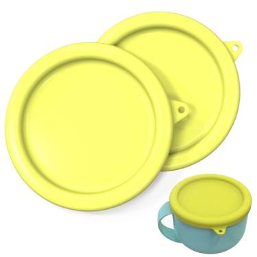 Imagem de Pacote com 2 tampas de silicone para máquina de sorvete Dash My Mug, capa de tigela de silicone para caneca de sorvete, tampas de armazenamento de sorvete (amarelo)