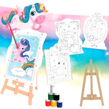 Imagem de Brinquedo Kit de Pintura Infantil com Cavalete e Avental – Diversão Criativa e Segurança para os Pequenos, Tema Colorido para Estimular a Imaginação (Unicórnio)