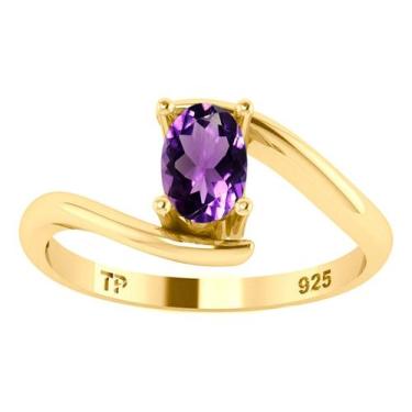 Imagem de Anel Miami Prata 925 Dourada Ouro 18k - Ametista - Tudo Prata, 17