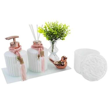 Imagem de Kit Banheiro Luxo Aromatizador de Ambiente C/ Porta Algodão E Bandeja 