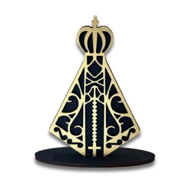Imagem de Imagem Nossa Senhora Aparecida, Imagem Decorativa, Arte de Mesa em Relevo, Decoração Religiosa, Dourado e Preto Mdf