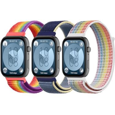 Imagem de Yrzper Pacote com 3 pulseiras esportivas de substituição compatíveis com Huawei Watch Fit 4/Fit 3, pulseira ajustável de nylon trançada, respirável (3 peças)