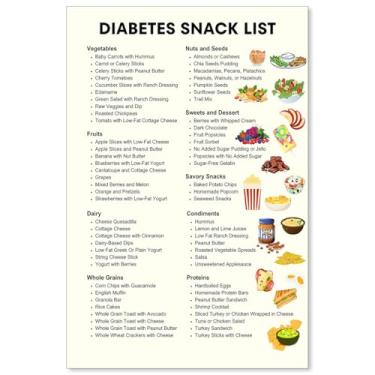 Imagem de OMANI Lista de lanches para diabéticos, cartazes, tabela de alimentos para diabéticos, arte de parede em tela 40,6 x 61 cm, sem moldura, impressão de mantimentos para diabéticos, plano de refeições