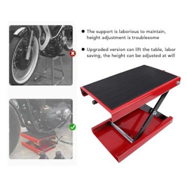 Imagem de Elevador de motocicleta, macaco de tesoura para motocicleta para serviço pesado de 1100 lb, altura ajustável de 3,35 a 13,39 pol., suporte central de manivela de guincho dobrável