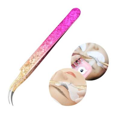 Imagem de 1 Pinça Para Cílios Ponta Curvada Colorida Extensão Alongamento De Cíl
