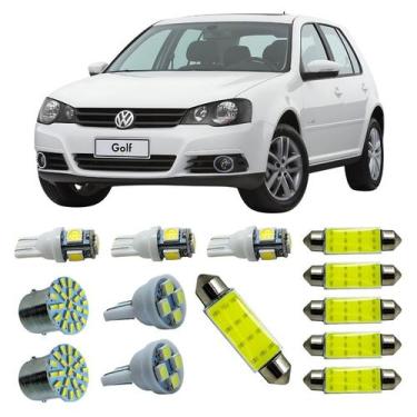 Imagem de Top Kit Led Interno Externo VW Golf Teto Placa Farolete Ré