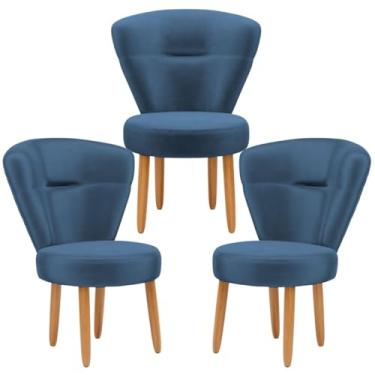 Imagem de Kit 3 Cadeiras para Estúdio de Beleza Camarim Tecido Veludo Confortavel Pés de Madeira (Azul)