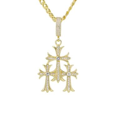 Imagem de ICE STAR Colar masculino de cruz gelada com corrente de corda - Joias religiosas de luxo, 20-INCHES, Zinco, Zircônia cúbica