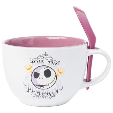 Imagem de Silver Buffalo Caneca de sopa de cerâmica Nightmare Before Christmas Hail Pumpkin King 680 g com colher
