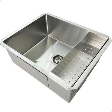 Imagem de Cuba Inox Gourmet 50x40cm Quadrada Com Cesto Escorredor Cuba De Embuti