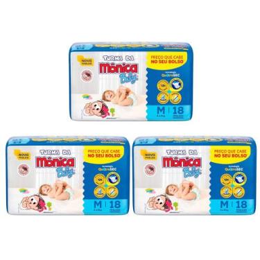 Imagem de Fraldas Turma da Mônica Baby Jumbinho Tamanho M - 3 Pacotes Com 18 Fra