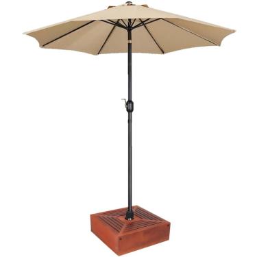 Imagem de Kit Ombrelone Guarda Sol 3m Articulado Bege com Base Revestida Madeira Jardim Piscina P...