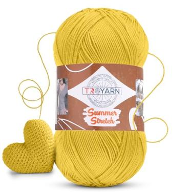 Imagem de Troyarn Summer Stretch (pacote com 1 novelo) com efeito sedoso, crochê, 100% microfibra elástica, biquíni, acrílico, maioquíni, pareo, blusa curta, fio de roupas, 4 x 100 g (114110 - amarelo claro)