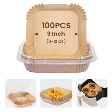 Imagem de Forros de papel descartáveis para fritadeira a ar: 100 peças de forros quadrados para fritadeira a ar, papel pergaminho para micro-ondas, forro de tigela antiaderente para airfryer de grau alimentício