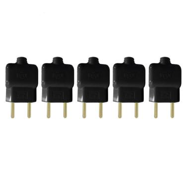 Imagem de Kit 5 Plug Tomada Pino Macho Prensa Cabo 2P Preto 10A 250V