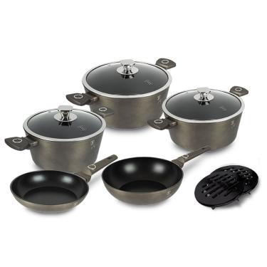 Imagem de Jogo de Panelas e Pires Térmico Caçarolas Frigideiras Antiaderente Indução Cooktop Utensílios Cozinha Receitas 10 pçs Crystal Berlinger Haus