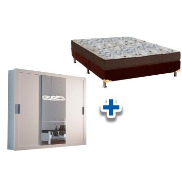 Imagem de Cama Box Casal + Colchão D45 Ortobom + Guarda Roupa Veneza Luxo Branco