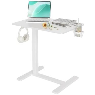 Imagem de Claiks Mesa móvel sobreposta com rodas – mesa de pé ajustável de 65 cm para uso hospitalar e doméstico, capacidade de 10 kg, carrinho ergonômico para laptop com rolamento, branco