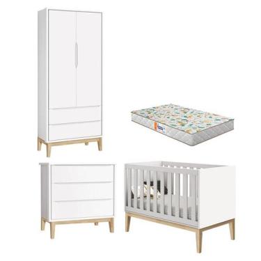 Imagem de Quarto de Bebê 2 Portas e Cômoda Gaveteiro New Classic Branco com Pés 