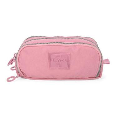 Imagem de Estojo Escolar Up4You Zíper Triplo Tecido Crinkle Rosa