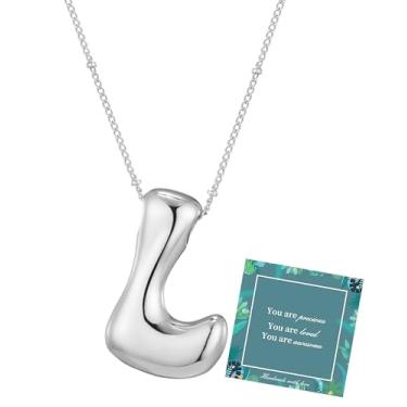 Imagem de Moiegouct Colar com letra de bolha de prata, inicial G, colares modernos e grossos com pingente de berloque, elegante, joia de dia dos namorados, presente para ela, Large, Latão, Sem Pedra Preciosa