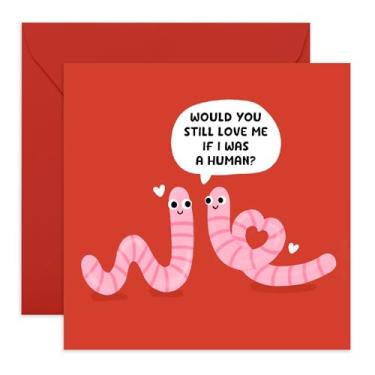 Imagem de Cute Worms Love Card - Would You Still Love Me If I Was A Human? - Presentes para casais, noivo, namorado, namorada, esposa, marido, bebê - Para aniversários, Dia dos Namorados - Vem com adesivos