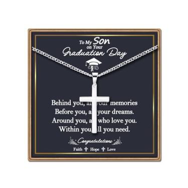 Imagem de EPIRORA Colar de cruz, presente de formatura para filho, corrente cubana de aço inoxidável, pingente de cruz para homens, presentes legais para graduados da turma de 2025, Aço inoxidável, Sem Pedra