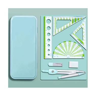Imagem de Bússola matemática conjuntos de régua de bússola multifunções verde/azul/rosa ferramentas de desenho profissionais 7 peças material escolar / escritório conjunto de geometria matemática para geomet