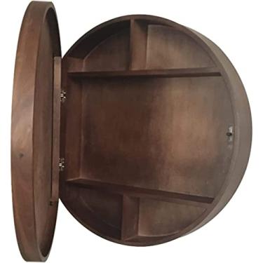 Imagem de AKALNNB Espelho redondo de banheiro armário de maquiagem espelho de parede de madeira maciça espelho de banheiro armário espelho redondo montado na parede