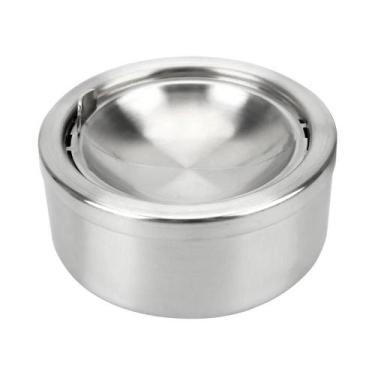 Imagem de Cinzeiro Redondo Com Tampa De Aço Inoxidável Para Armazenamento De Cin