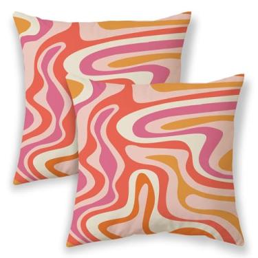 Imagem de BETGINY Preppy Abstarct Capas de almofada, rosa choque laranja amarelo pintura artística almofadas para sofá, capas de almofada boho modernas para ambientes externos, 45,7 x 45,7 cm, 2 peças, capa de