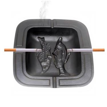 Imagem de SECHUDO Cinzeiros de ferro fundido, cinzeiros legais de charuto para pátio, exterior, interior, escritório, casa, secretária, decoração para fumar, jardim, padrão de peixe, presente para fumantes,