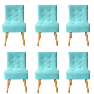 Imagem de Kit 6 Cadeiras De Jantar Estofadas Reforçada Decorativa Liz Suede Azul Tifany