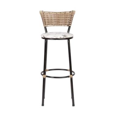 Imagem de Banqueta Alta Fixa Elegante com Encosto Junco Cappuccino Mesclado, Assento Confortável em Corino e Estrutura Preta Ideal para Cozinha Balcão ou Área Gourmet (FLORAL BRANCO)