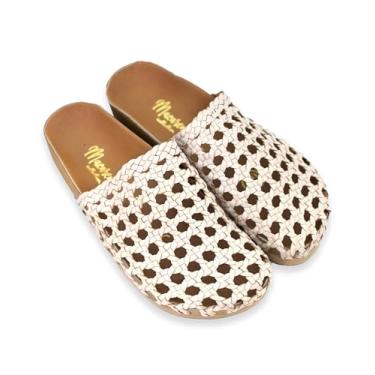 Imagem de Macarena Collection Sandália feminina Huarache de couro colorido mexicano feito à mão em couro - Sapatos de cadarço artesanais mexicanos estilo 004, Branco, 35