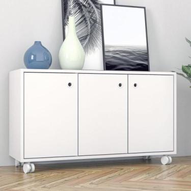 Imagem de Balcão de Escritório 3 Portas com Rodízios BHO 25 - Branco - BRV Móvei