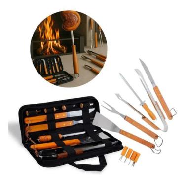 Imagem de Kit Churrasqueiro Churrasco Assar Cortar Carne Assador Bolsa Faca Chai