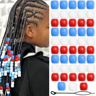 Imagem de VENOFEN 48 peças de contas de cabelo azul vermelho branco contas de dreadlock para cabelo Loc acessórios de joias cores mistas crianças meninas pônei contas decorações de cabelo