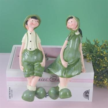 Imagem de Estátuas De Menino & Menina Em Pé Enfeites De Artesanato Em Resina Enfeites De Jardim Estátua Ao Ar Livre Para Casa, Escritório, Presentes Ao Ar Livre Para Aniversário, Natal, B