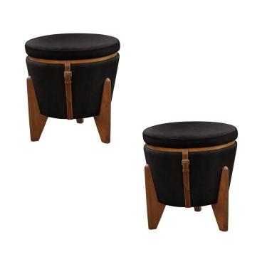 Imagem de Conjunto - 2 Puffs Banqueta Fênix Baú Mesa Castellar Móbile Corino Preto