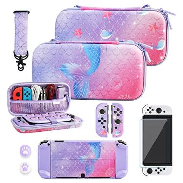 Imagem de RHOTALL Estojo De Transporte Roxo Para Nintendo Switch Oled, Acessórios Fofos Armazenamento Oled Com Capa Protetora Rígida, Protetor Tela, Alça Ombro Ajustável E 2 Protetores Polegar.