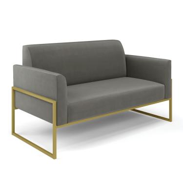 Imagem de Sofá Namoradeira Base Industrial Alta Dourado Marisa Suede D03 - D\'rossi Cor Grafite