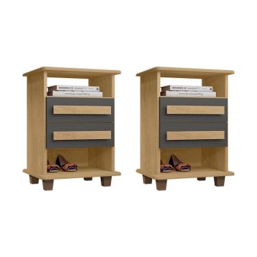 Imagem de Kit 2 Mesas De Cabeceira Turim 2 Gavetas Cinamomo-grafite