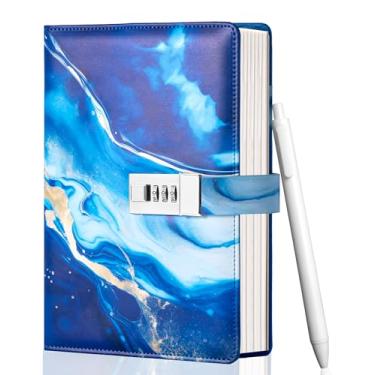 Imagem de CAGIE Diário com cadeado para meninas, kit de diário pautado recarregável com senha A5, diário bloqueado, presentes de aniversário de Natal para meninas 6, 7, 8, 9, 10, 11, 12, 13, 14 anos, presentes