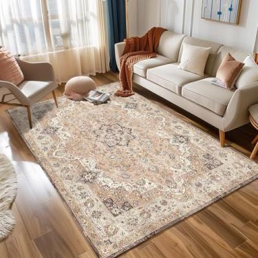 Imagem de Petmolico Tapetes de área para sala de estar, tapetes laváveis falsos 12 x 18 cm para quartos, tapete vintage dobrável para cozinha, tapete fino com destaque, marrom