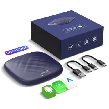 Imagem de Adaptador CarPlay sem fio Netflix/YouTube/TikTok Suporte de streaming de vídeo, GPS integrado + Glonass+Beidou, Hey Siri/Google Assistant, com fio para CarPlay sem fio/Android Auto (Carlinkit Ai Box