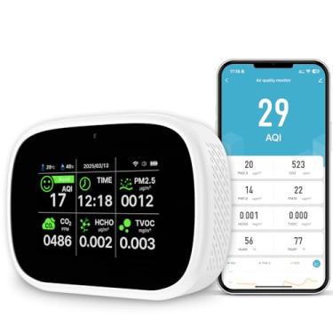 Imagem de Bcetasy Monitor Inteligente De Qualidade Do Ar 18 Em 1 - Detector Wi-Fi Interno Com Chip Duplo, Tempo Real Para Aqi, Co2, Pm2.5, Pm1.0, Pm10, Tvoc, Hcho, Exibição Tempo, Alerta Temperatura E Umidade