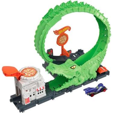 Imagem de Pista Hot Wheels City Nemesis Gator Pizza Shop Ataque do Crocodilo Mat