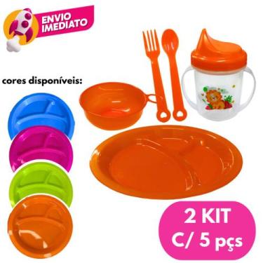 Imagem de Kit Papinha Refeição Infantil Plástico Com 05 pçs Prato Divisórias Tal