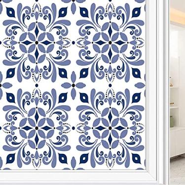 Imagem de Película de janela de privacidade de flores, textura de estilo floral, filme de vidro para sala de estar e escritório em casa, L90 x C 190 cm